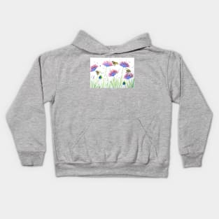 Bumble bees and Blue and Purple Flowers Kids Hoodie